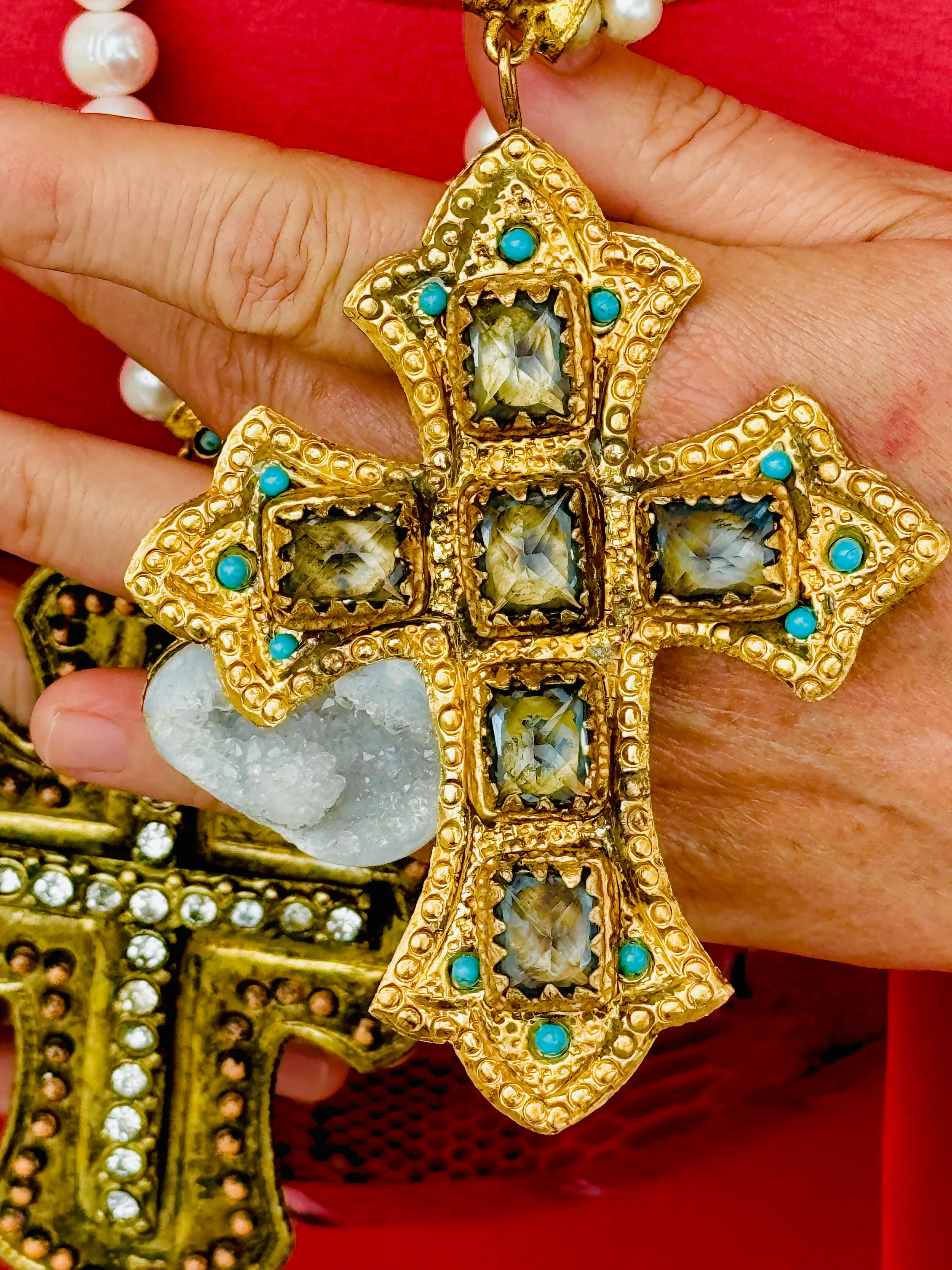 BLING CROSS PEARL NECKLACES