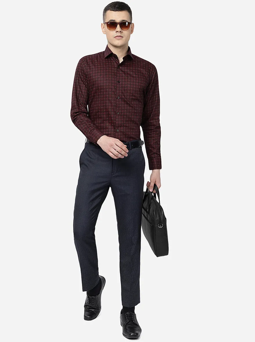 Blue Solid Slim Fit Formal Trouser | Metal