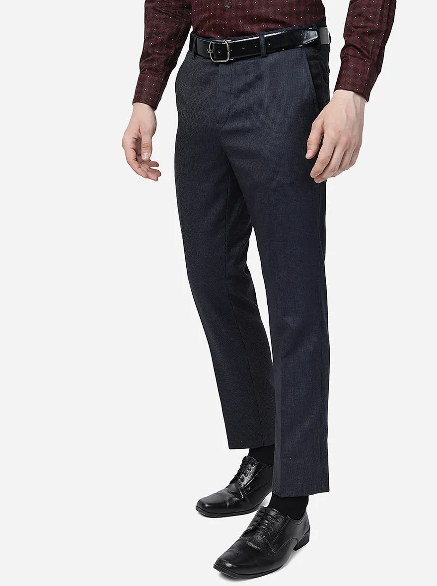 Blue Solid Slim Fit Formal Trouser | Metal