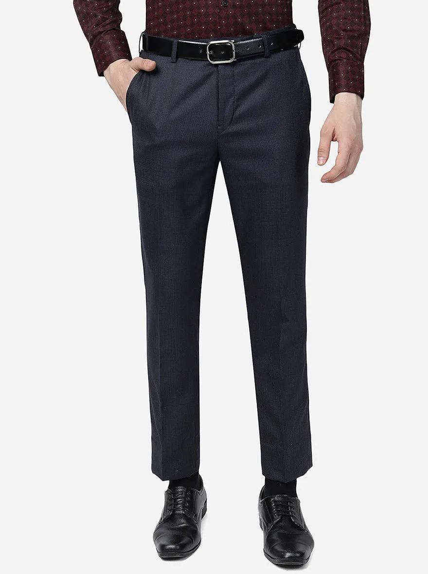 Blue Solid Slim Fit Formal Trouser | Metal