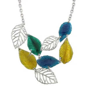Blue, Yellow, and Green Enamel Leaves Necklace - FN322
