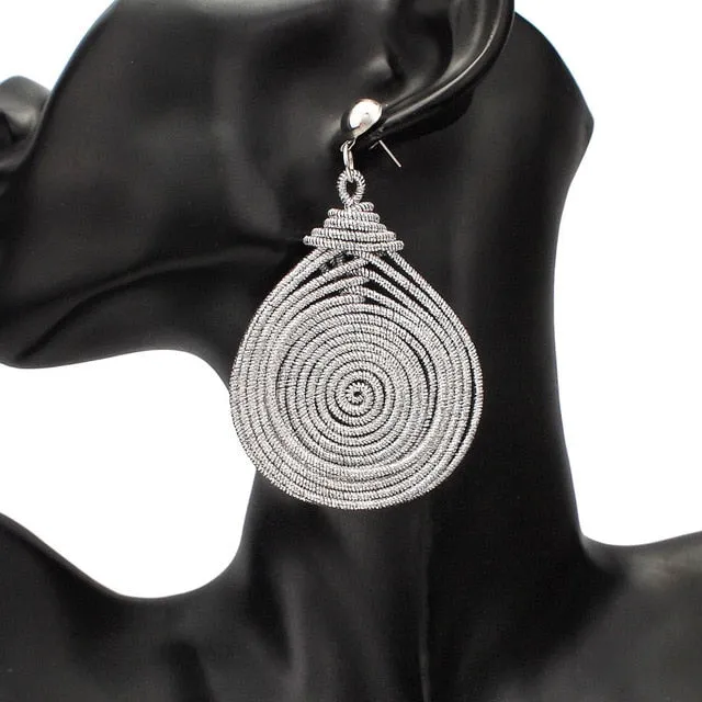 Bohemian Spiral Round Statement Earrings