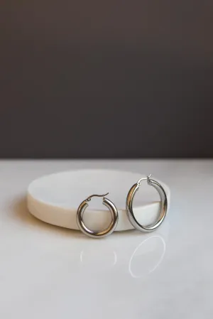Bold Chunky Hoop Earrings (Silver)