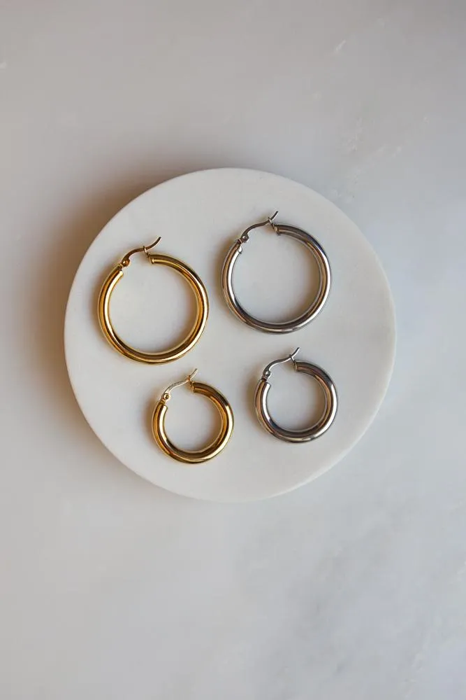 Bold Chunky Hoop Earrings (Silver)