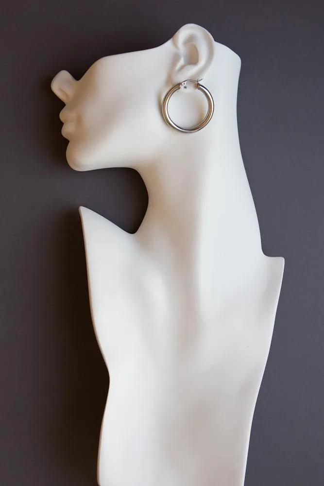 Bold Chunky Hoop Earrings (Silver)