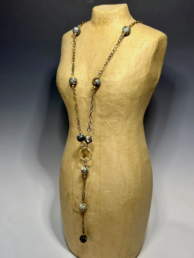 BRASS, STERLING SILVER AND RARE OCEAN JASPER LONG NECKLACE