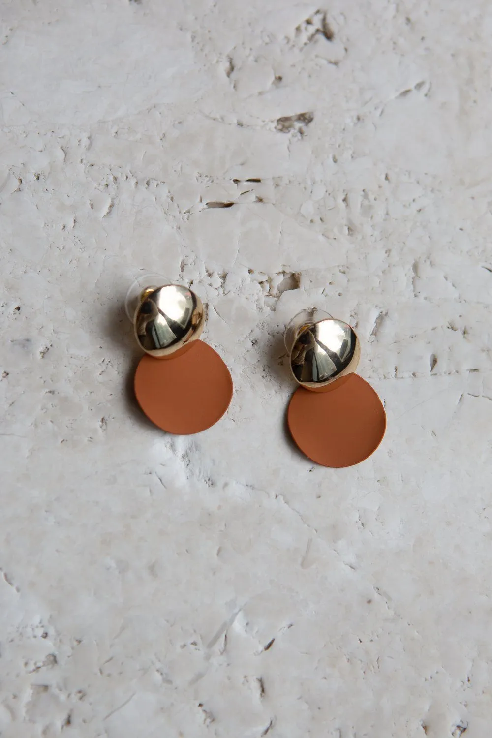 Brown and Gold Disc Earrings