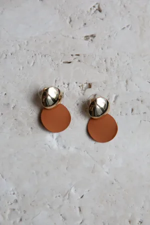 Brown and Gold Disc Earrings