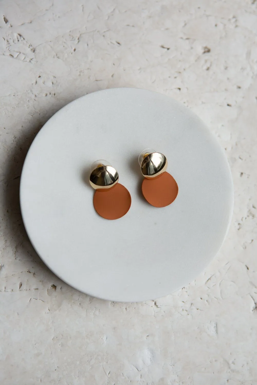 Brown and Gold Disc Earrings