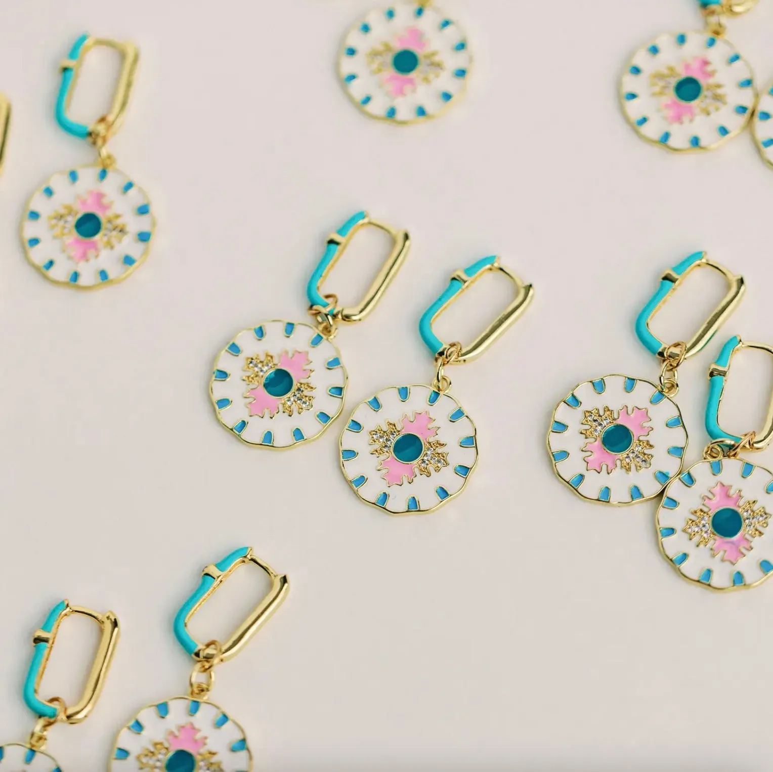 Capri Tile Enamel Charm Statement Earrings
