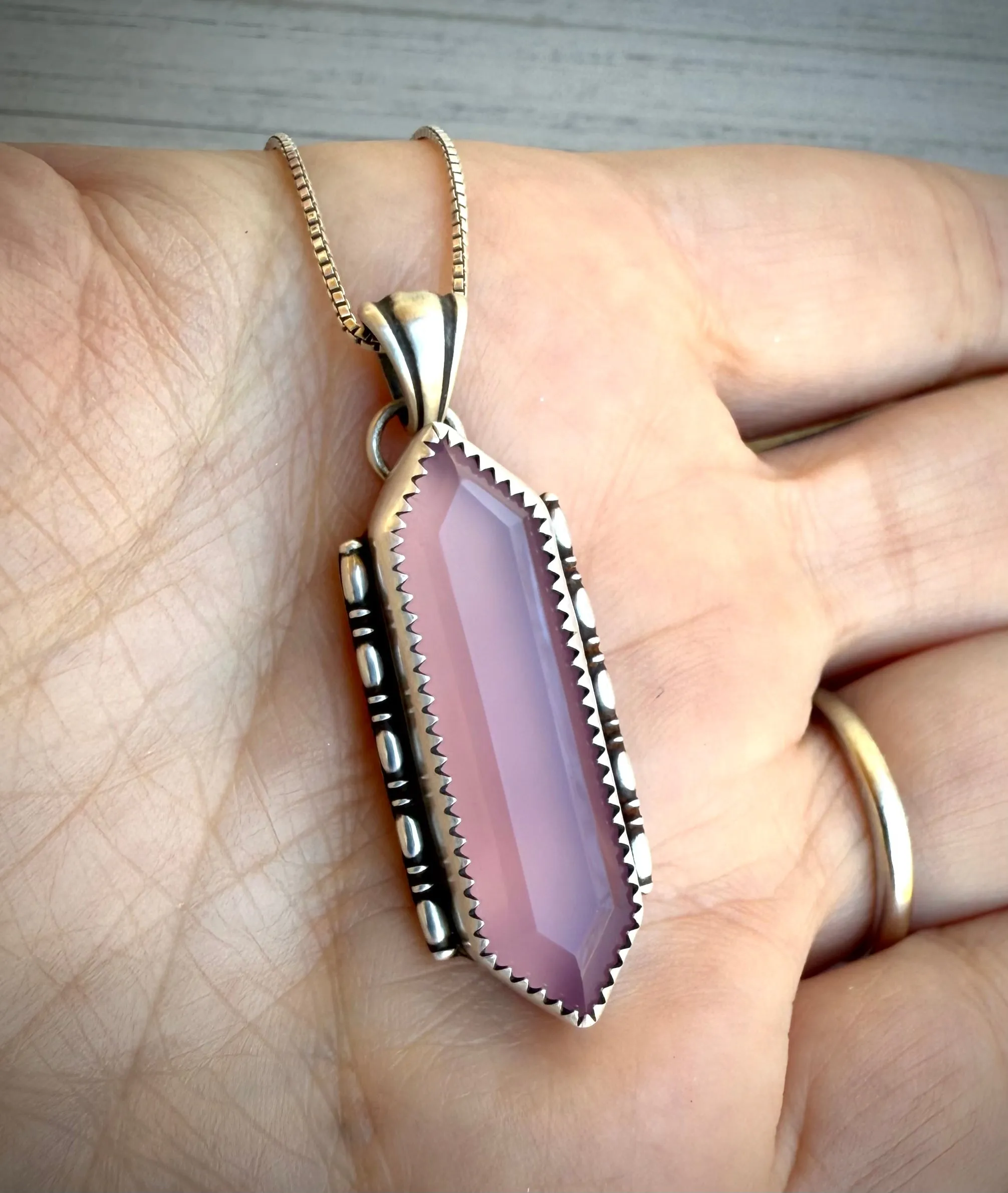 Chalcedony Elongated Hex Pendant