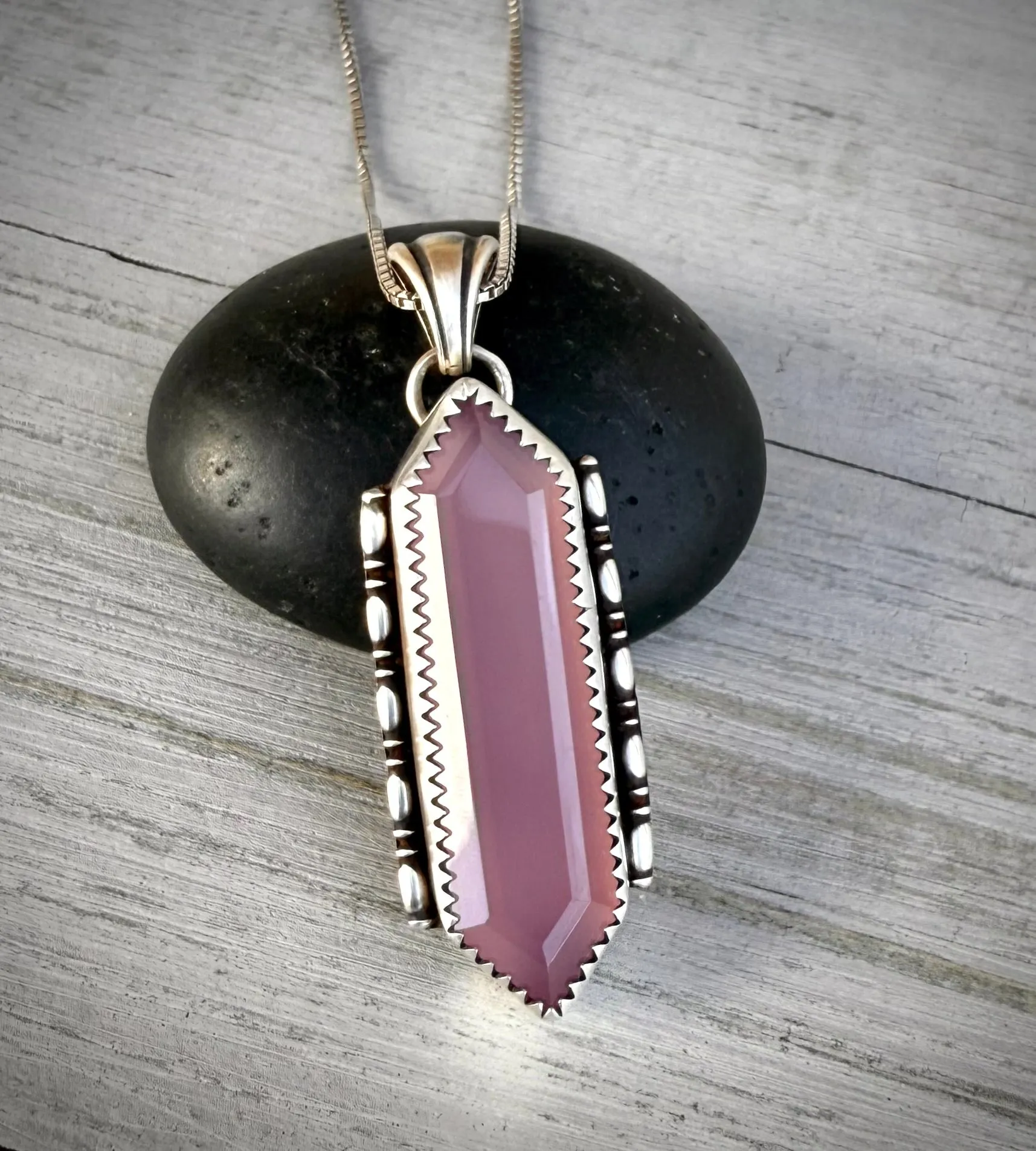 Chalcedony Elongated Hex Pendant