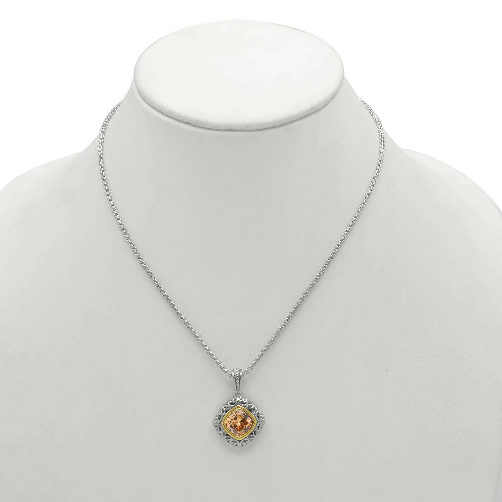 CHAMPAGNE CRYSTAL SILVER FILIGREE PENDANT NECKLACE #93061EH-CHAM (FD19)