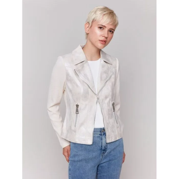 Champagne Foil Leather & Rib Knit Perfecto Jacket