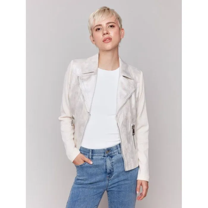 Champagne Foil Leather & Rib Knit Perfecto Jacket
