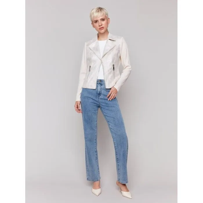 Champagne Foil Leather & Rib Knit Perfecto Jacket