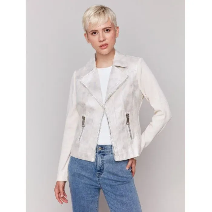 Champagne Foil Leather & Rib Knit Perfecto Jacket