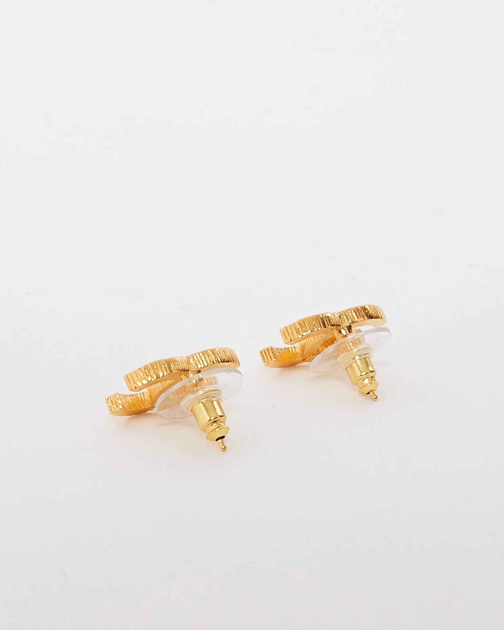 Chanel Gold Hammered Metal CC Logo Earrings