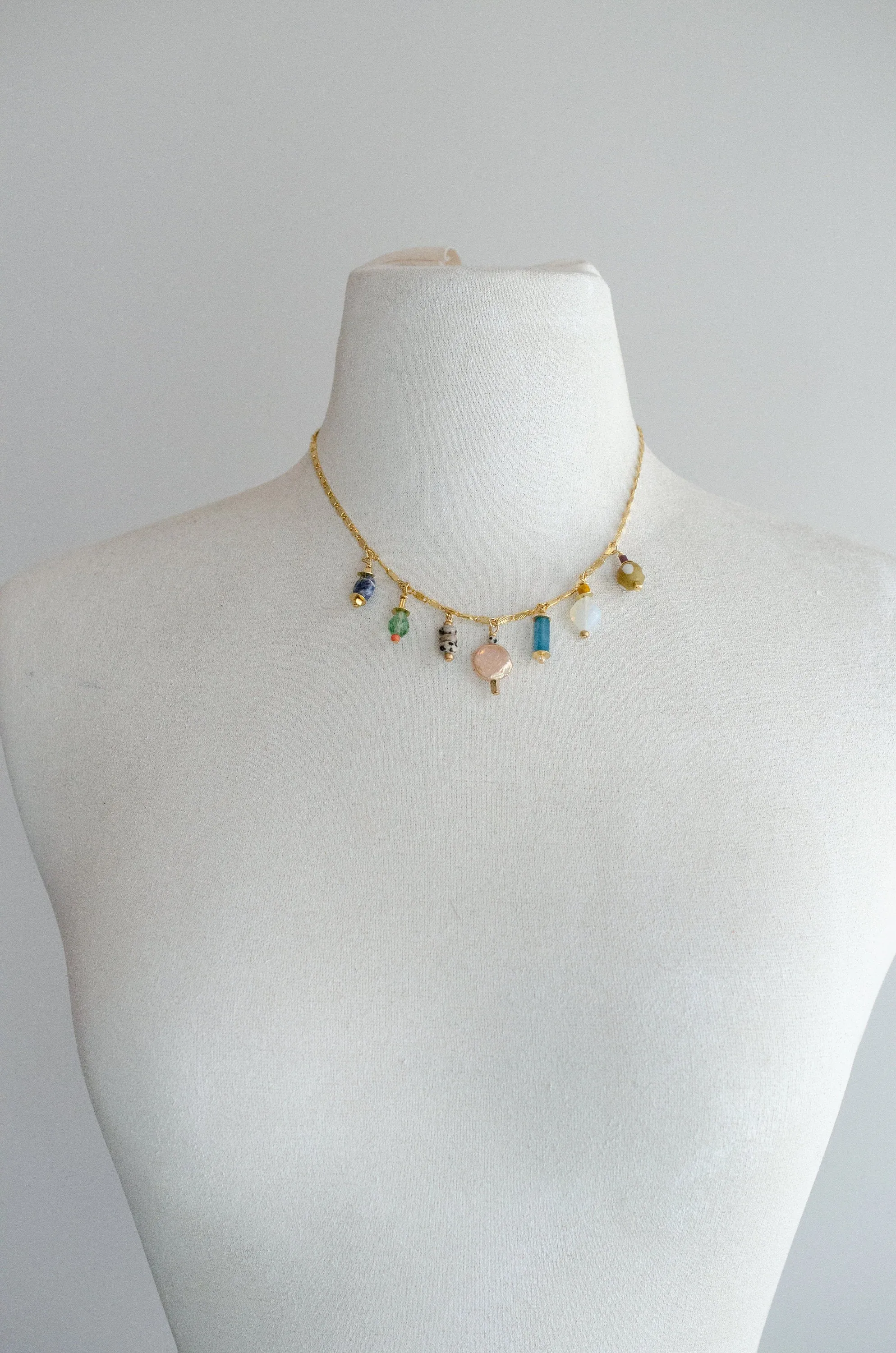 Charm Choker Statement Necklace, colorful drop necklace, statement jewelry, multicolored necklace, beaded jewelry, gift for her, Calypso