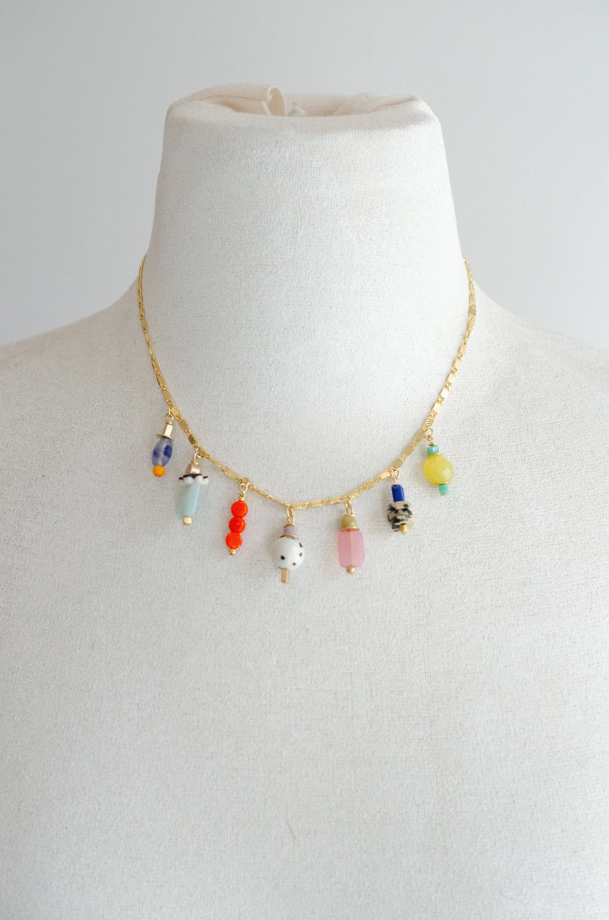 Charm Choker Statement Necklace, colorful drop necklace, statement jewelry, multicolored necklace, beaded jewelry, gift for her, Calypso