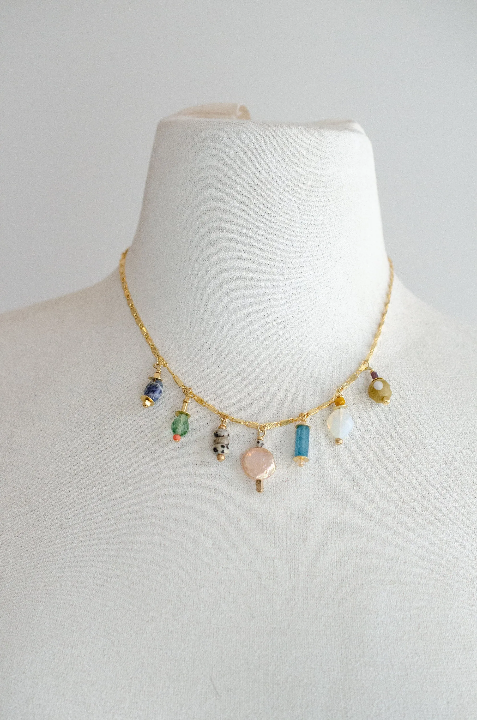 Charm Choker Statement Necklace, colorful drop necklace, statement jewelry, multicolored necklace, beaded jewelry, gift for her, Calypso