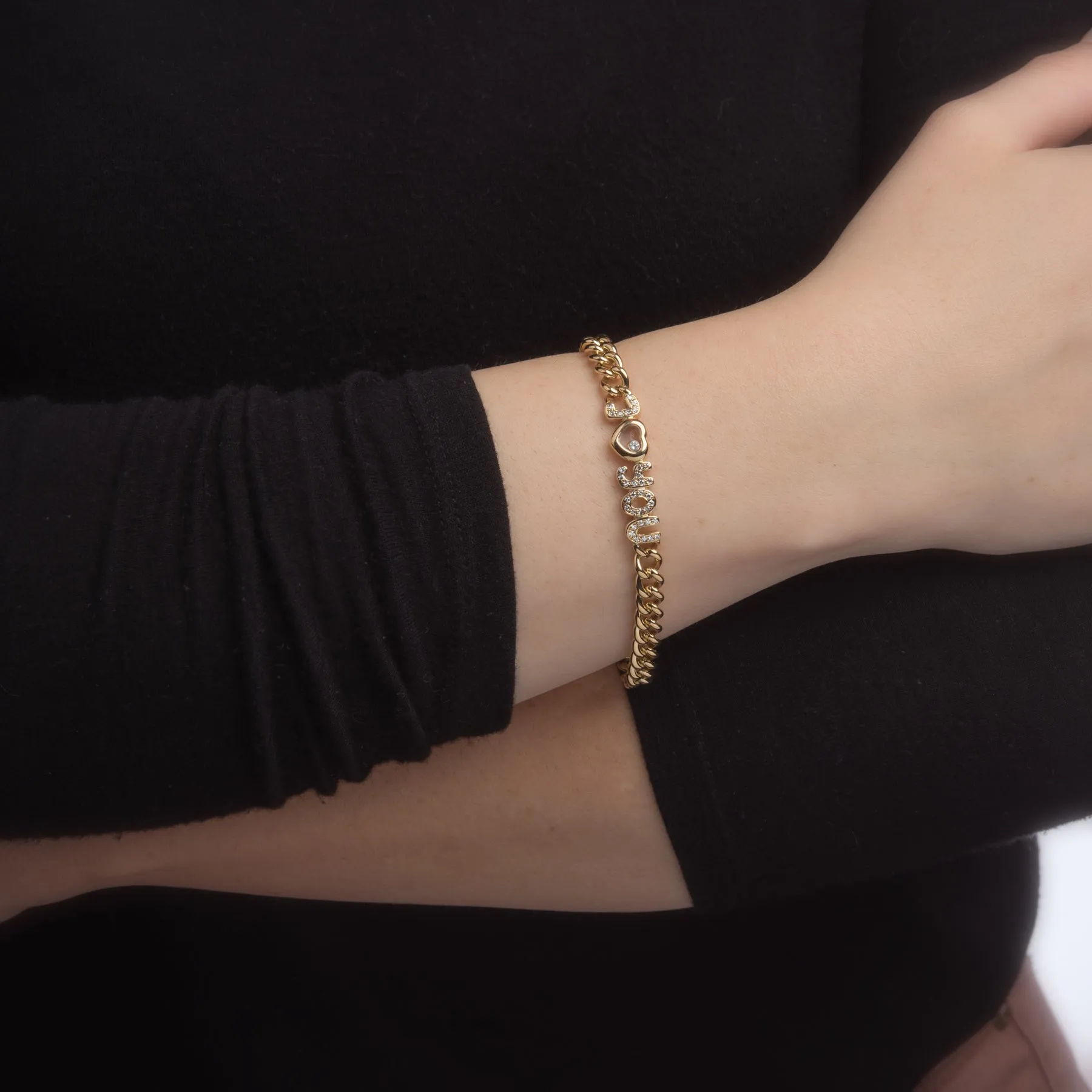 Chopard I love You Diamond Bracelet Vintage 18k Yellow Gold Estate Jewelry