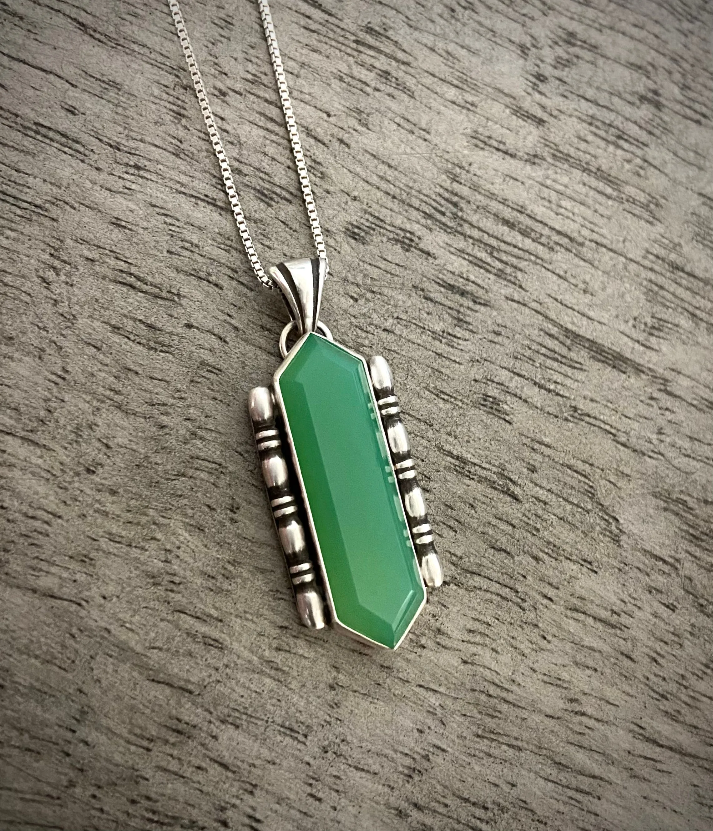 Chrysoprase Elongated Hex Pendant