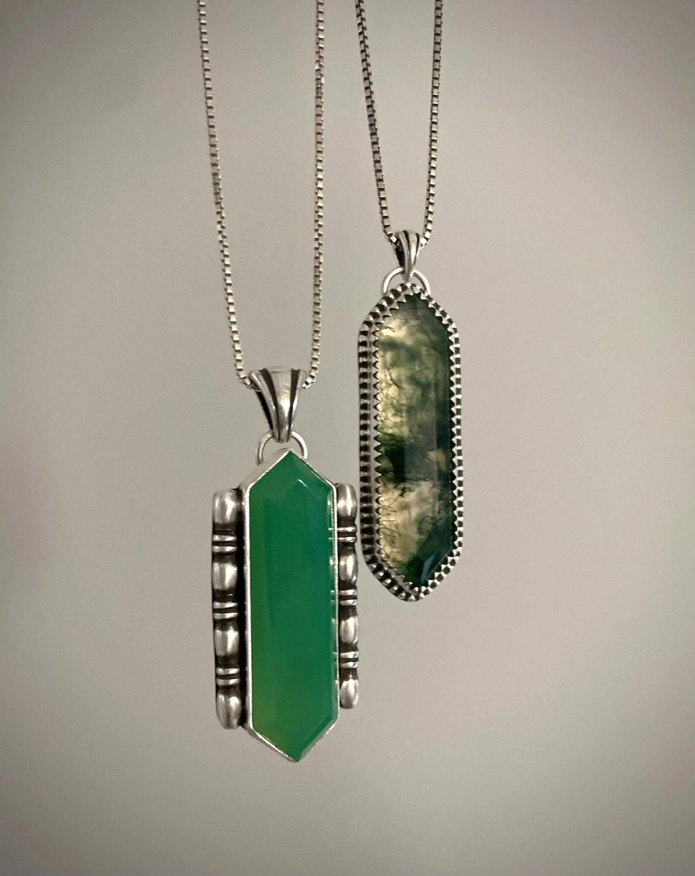 Chrysoprase Elongated Hex Pendant