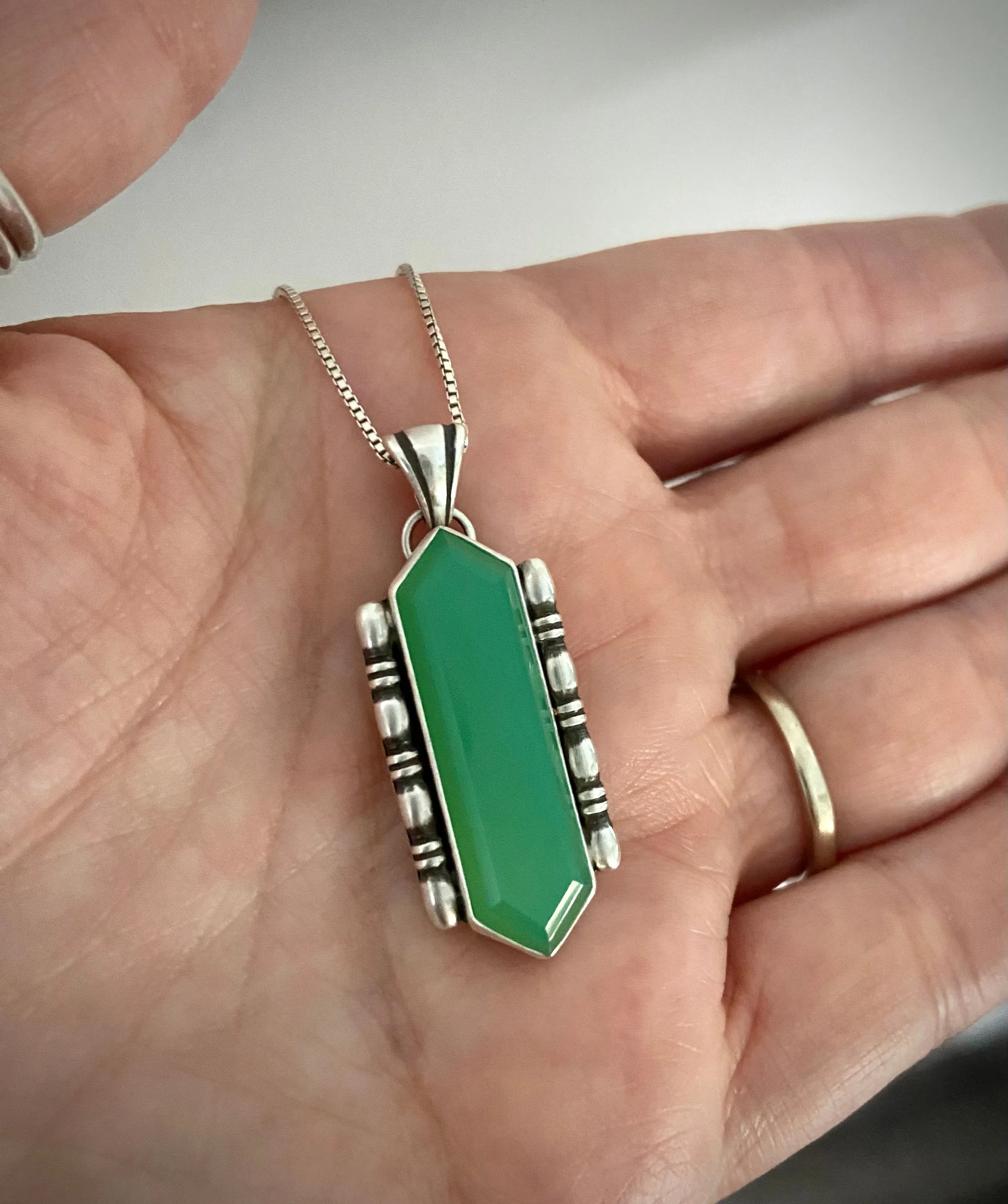 Chrysoprase Elongated Hex Pendant