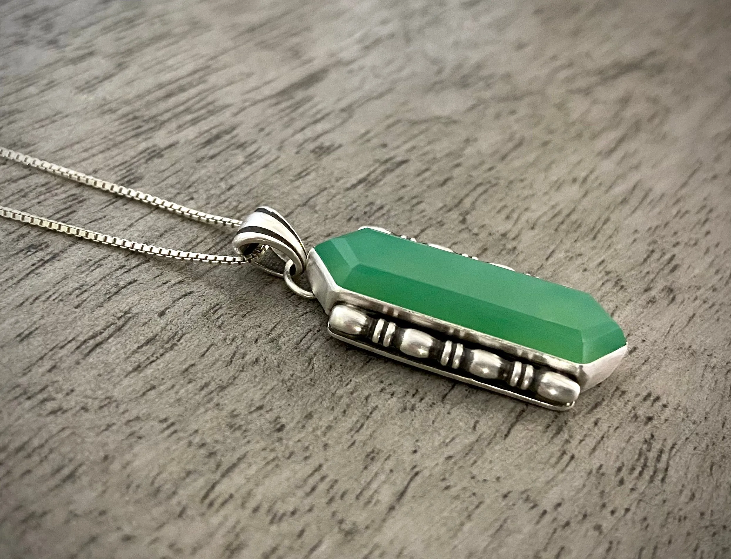 Chrysoprase Elongated Hex Pendant