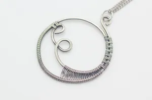 Circular Sterling Silver Wire Wrapped Pendant