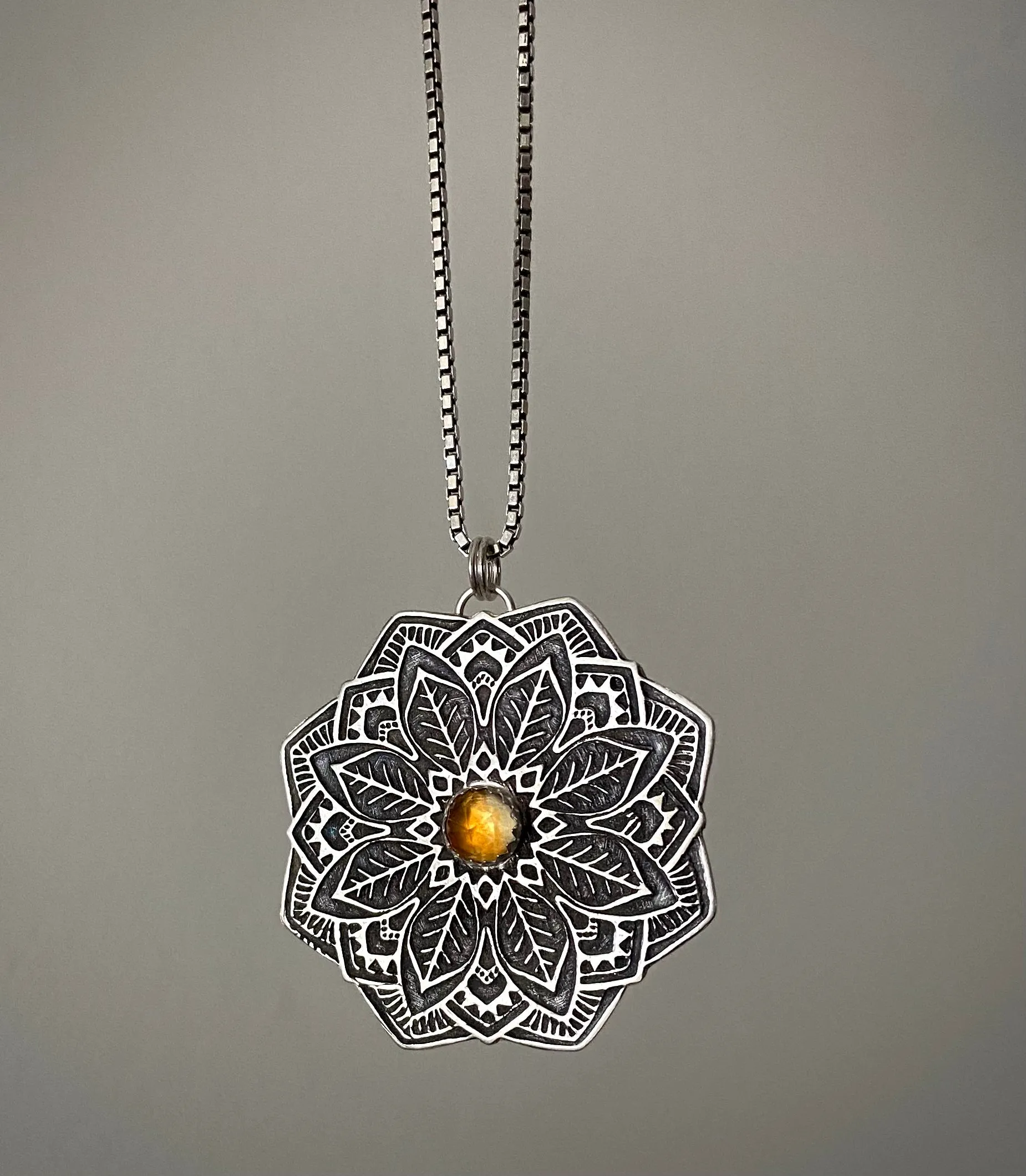 Citrine Leafy Mandala Pendant
