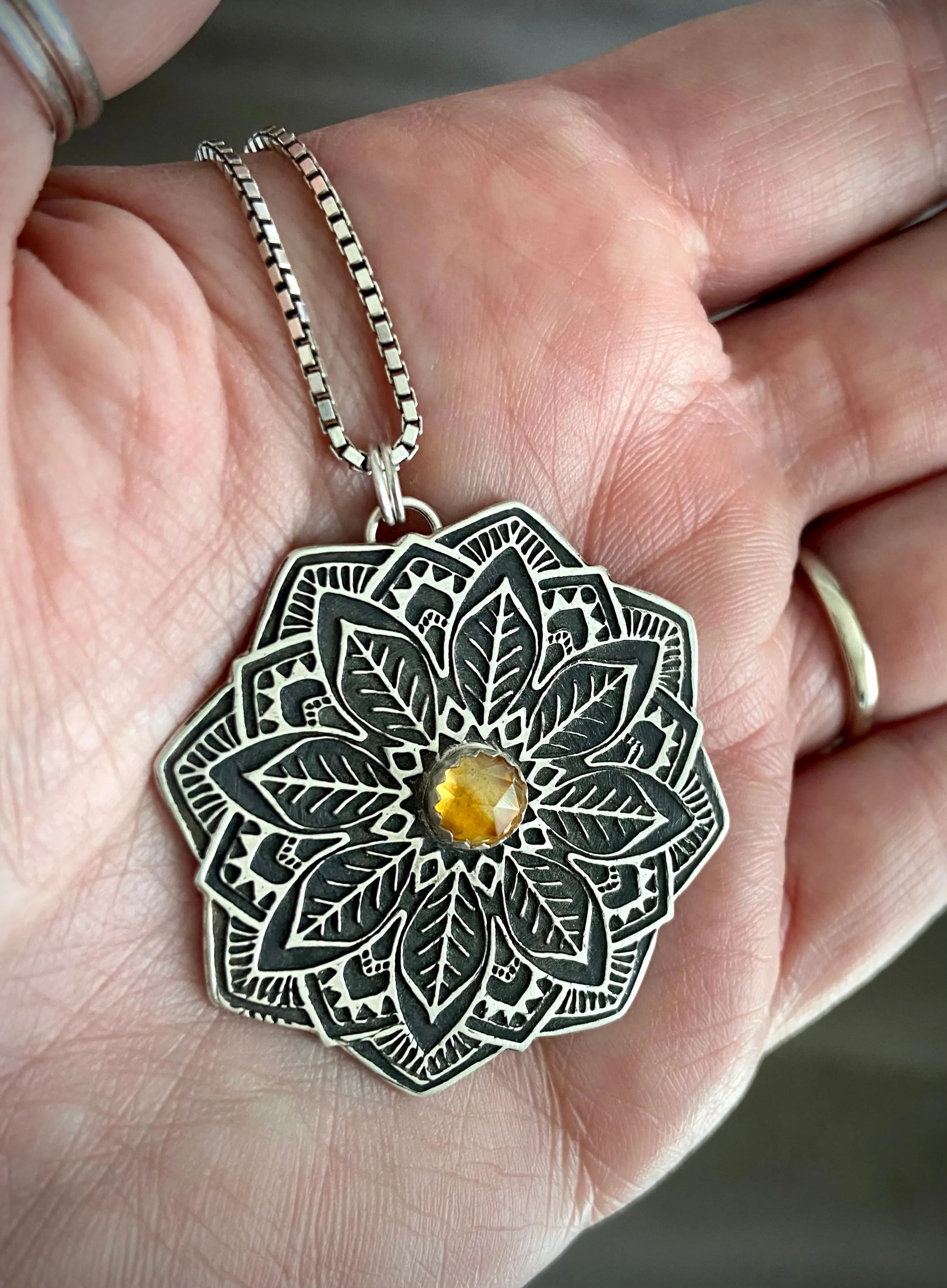 Citrine Leafy Mandala Pendant