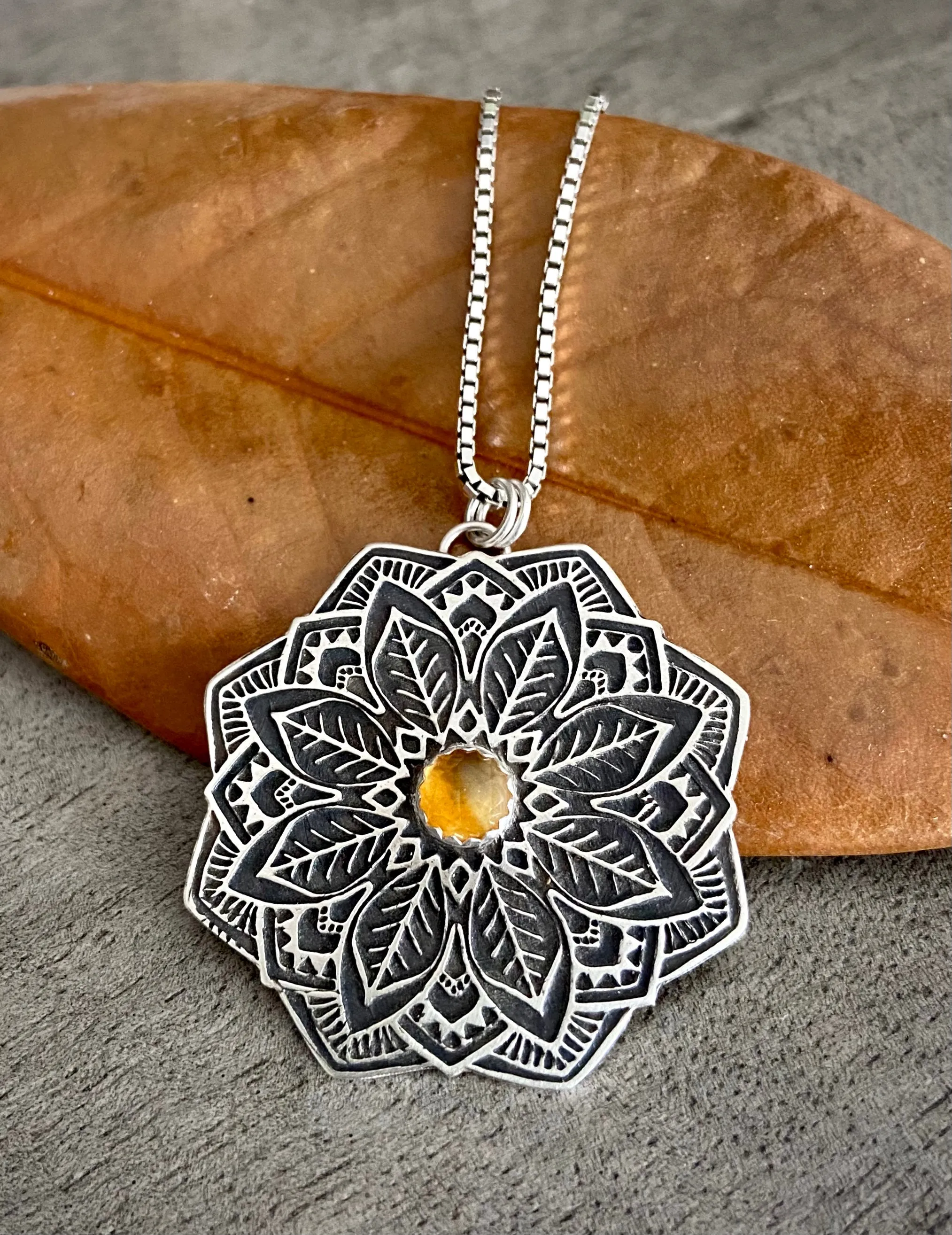 Citrine Leafy Mandala Pendant