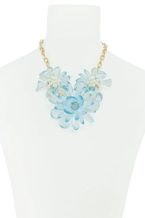 Clustered faux pearl flower statement necklace set