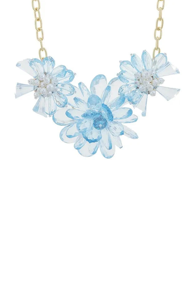 Clustered faux pearl flower statement necklace set