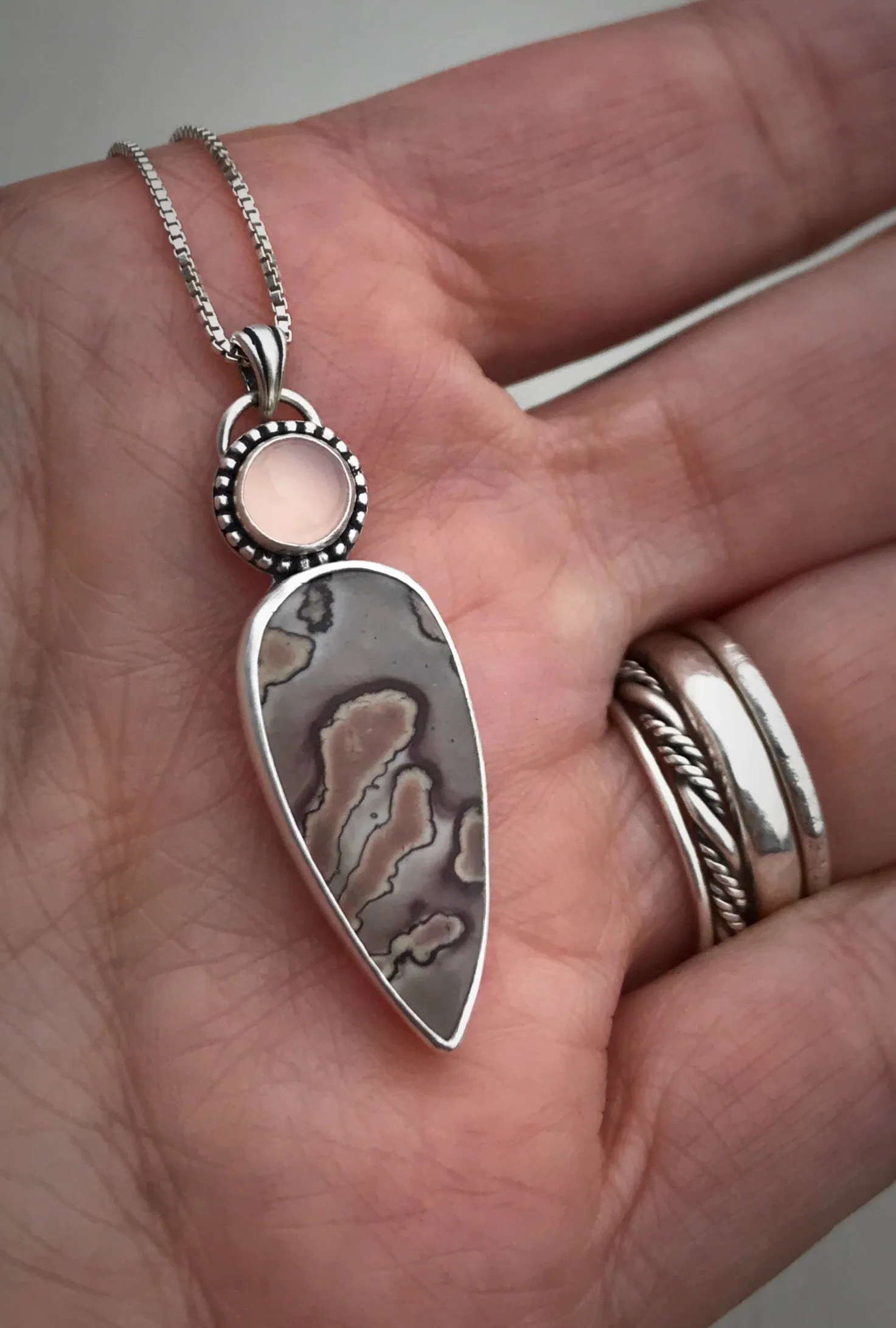 Coffee Bean Jasper & Pink Chalcedony Necklace