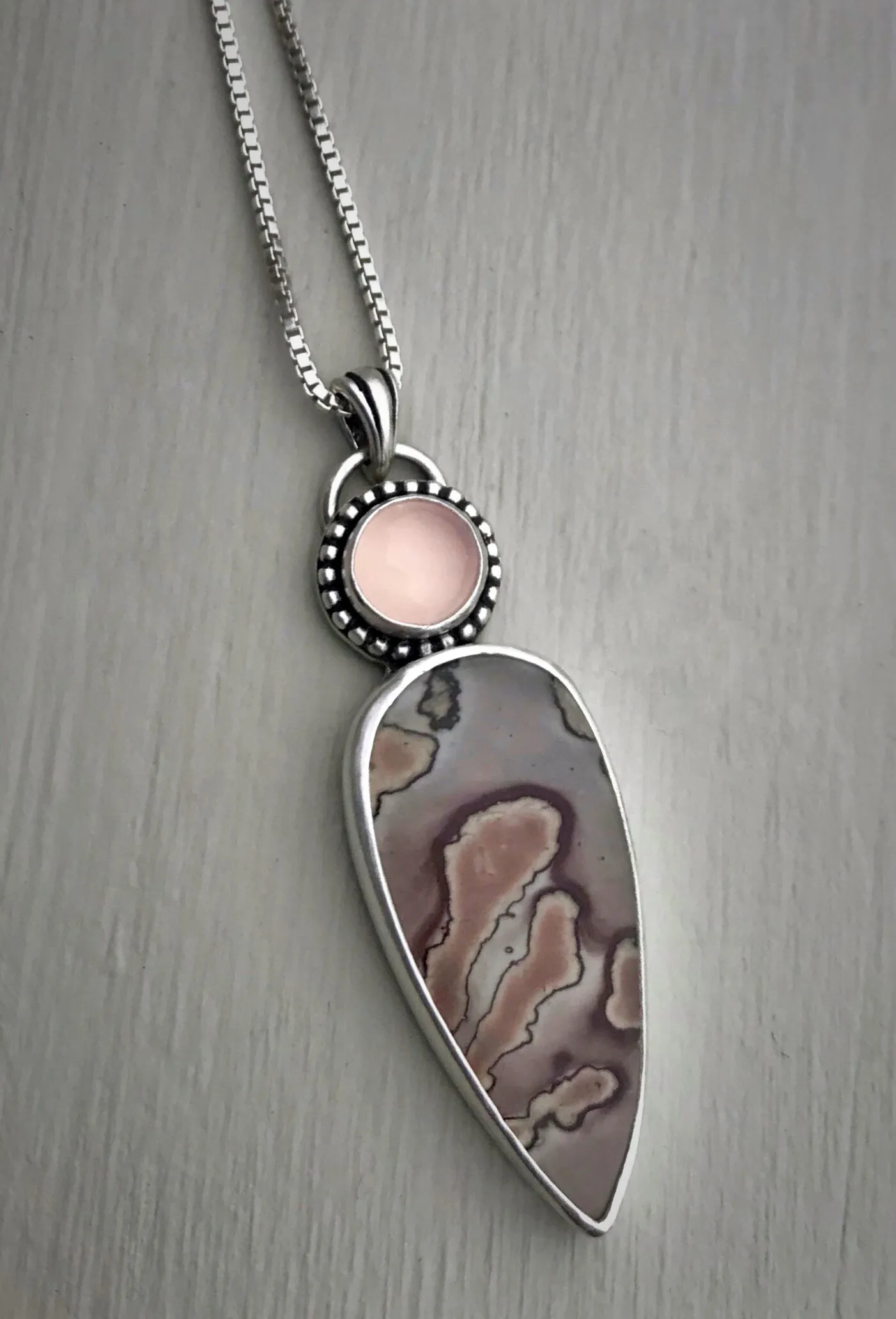 Coffee Bean Jasper & Pink Chalcedony Necklace