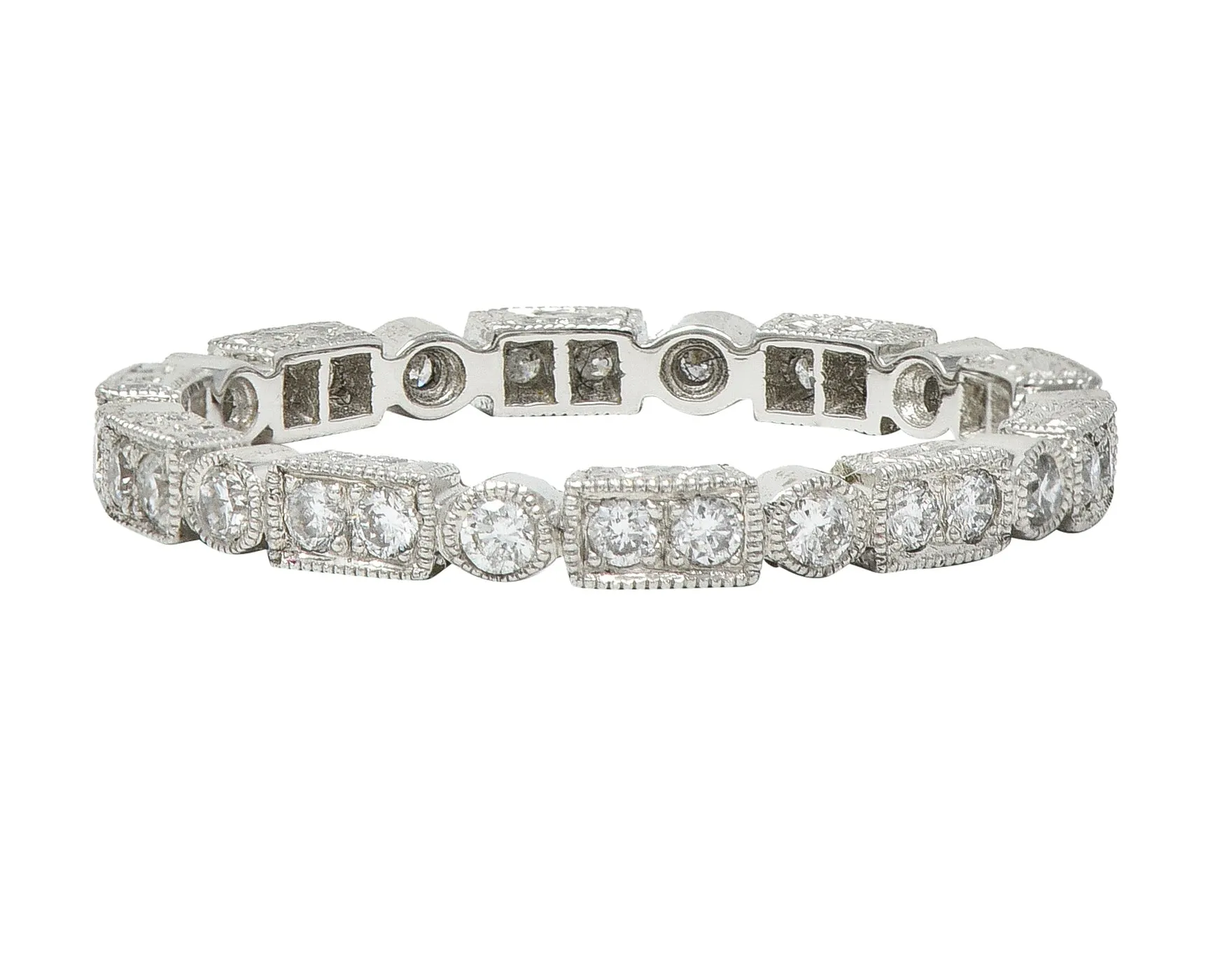 Contemporary 0.50 CTW Diamond 18 Karat White Gold Geometric Band Ring