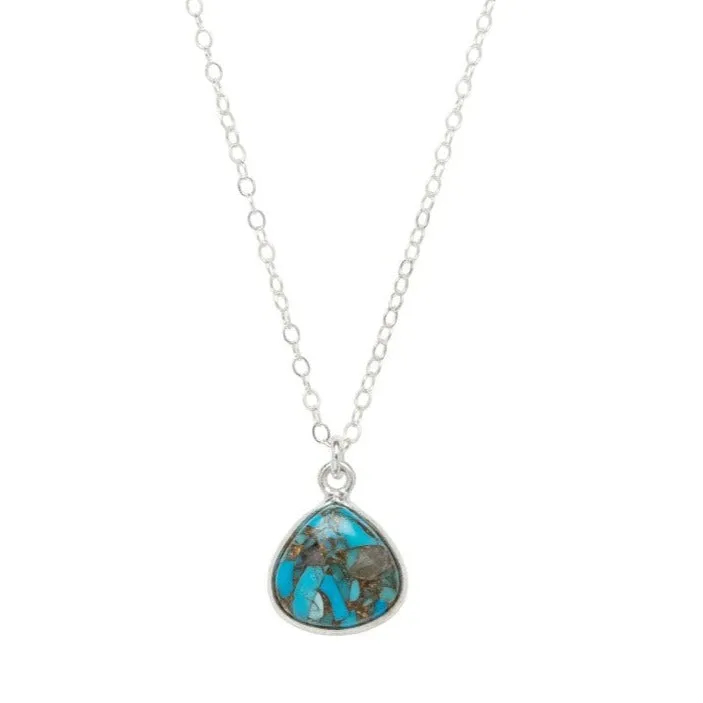 Copper Infused Turquoise Teardrop Necklace in Silver
