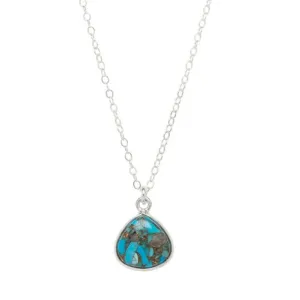 Copper Infused Turquoise Teardrop Necklace in Silver