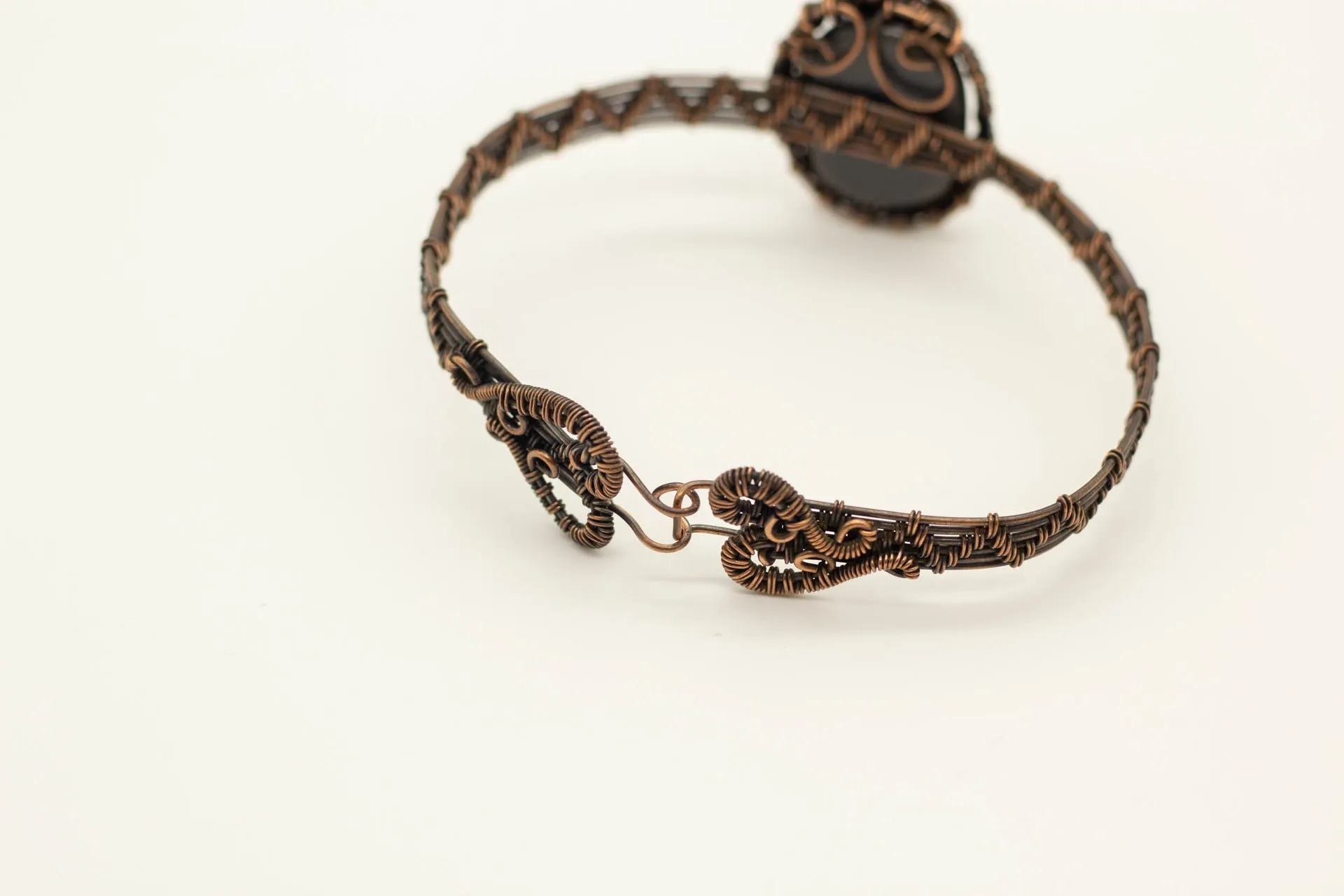 Copper Wire Wrapped Bracelet with Grey and White Fused Glass