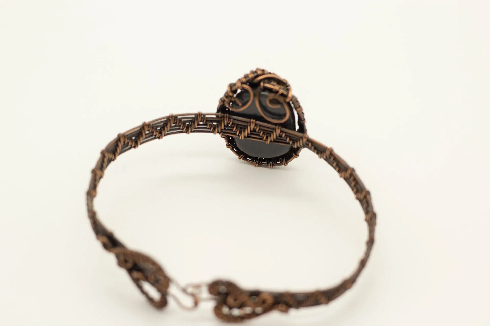 Copper Wire Wrapped Bracelet with Grey and White Fused Glass