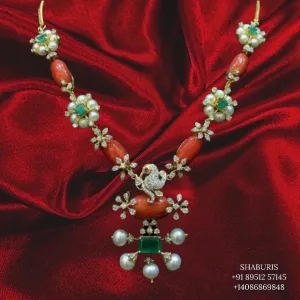 Coral NecklacE Indian Jewelry,South Indian Jewelry,kids jewelry indian,indian silver jewelry,indian bridal-SHABURIS