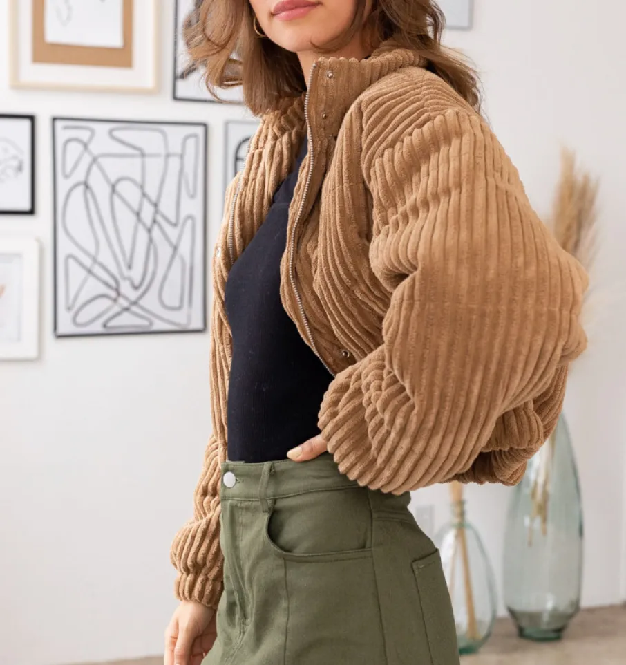 Corduroy Crop Puffer Jacket