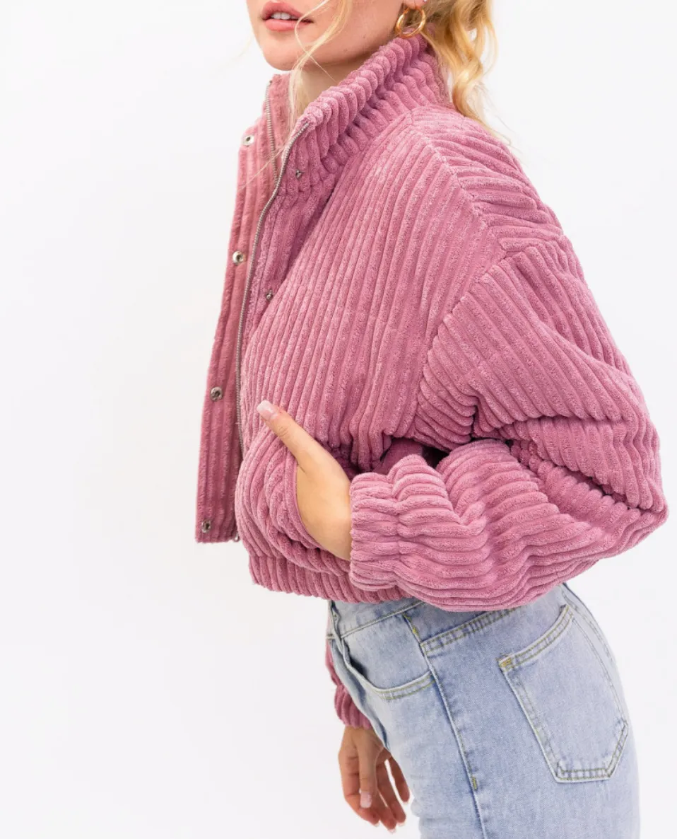 Corduroy Crop Puffer Jacket