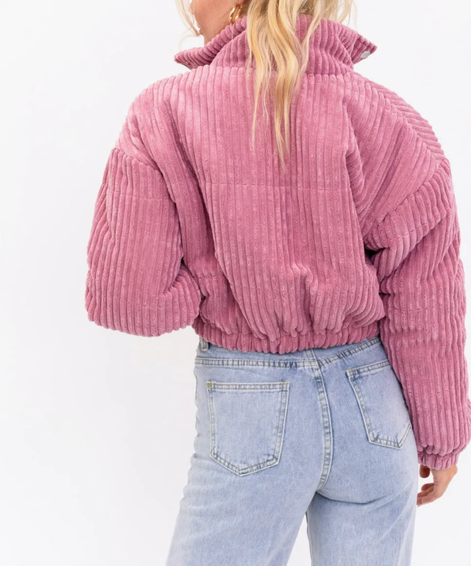 Corduroy Crop Puffer Jacket
