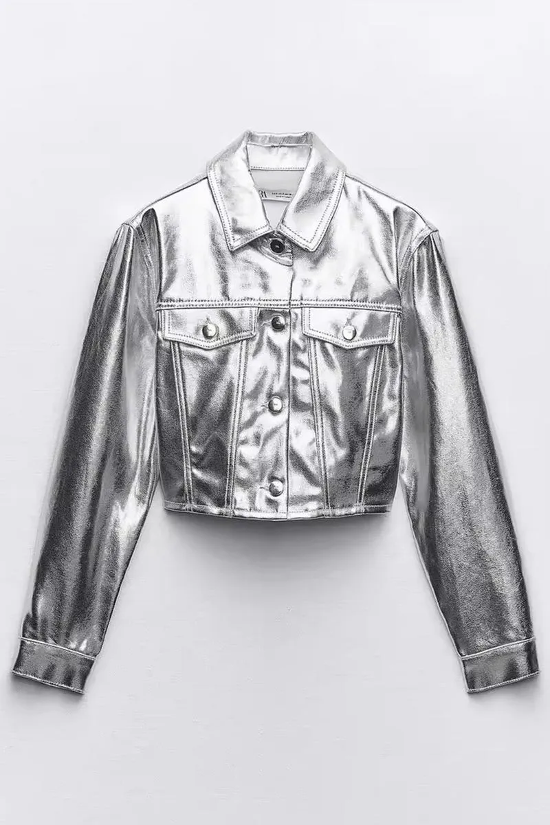 CR3065 Vegan Leather Crop Jacket Outerwear