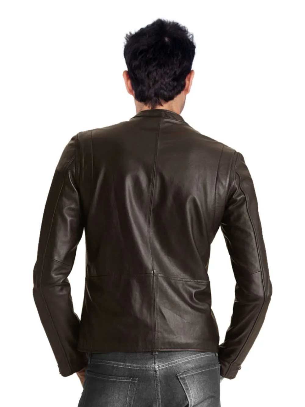 Crew Neck Vibrant Leather Jacket