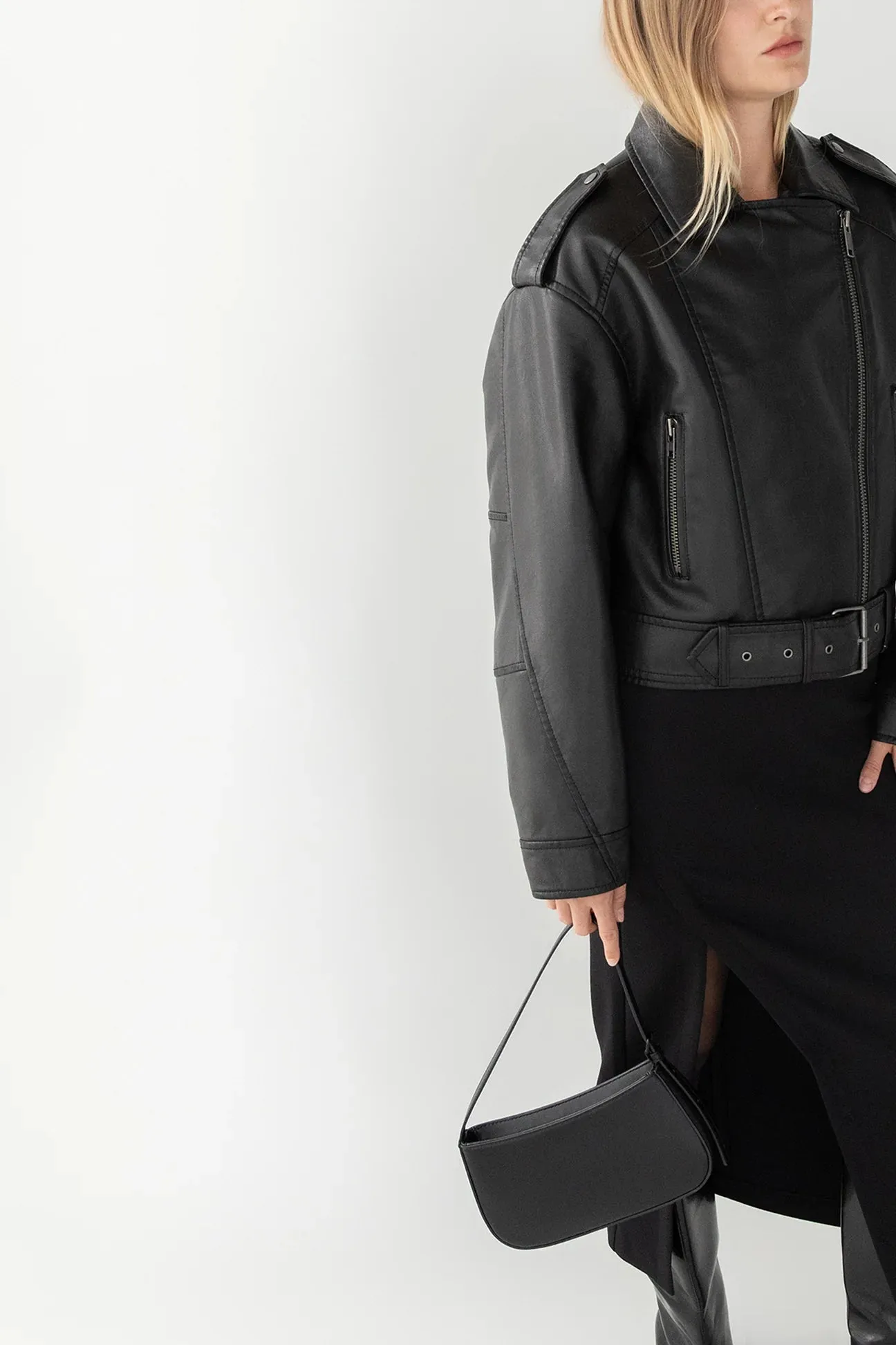 Cropped Vegan Leather Moto Jacket